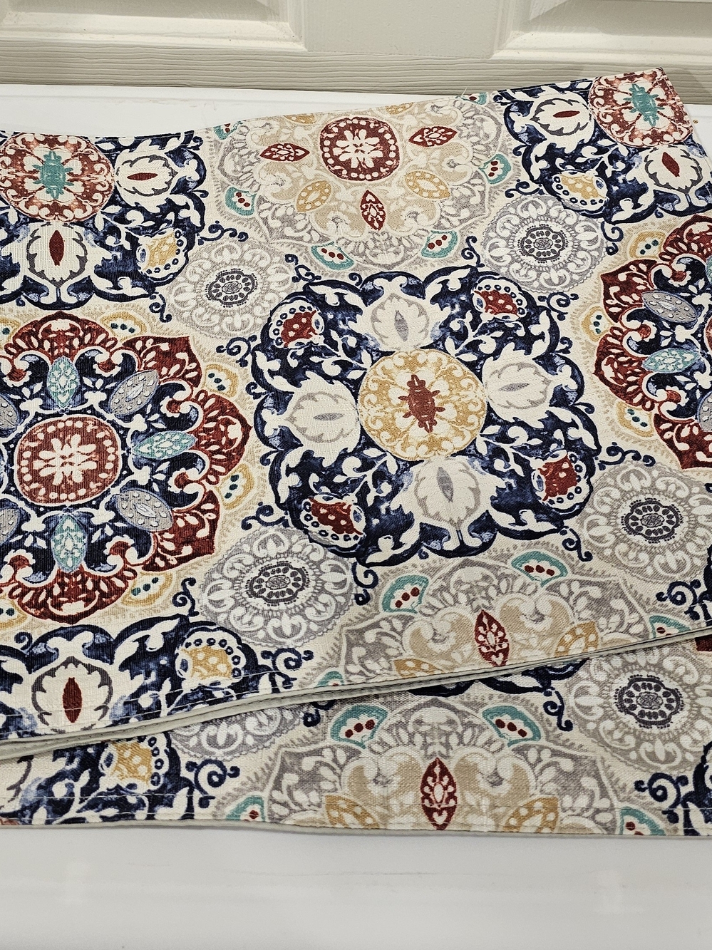Mainstays Cream Table Runner with Blue, Gold and Red Medallion Print